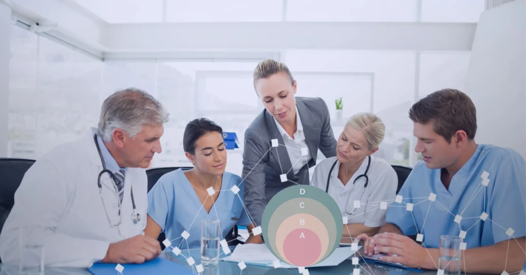 Cuerpo médico reunido para discutir nuevos programas de salubridad.