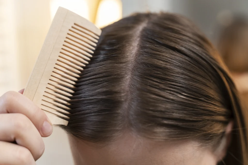 Adulto cepilla su cabello para una prueba de test epigenético.